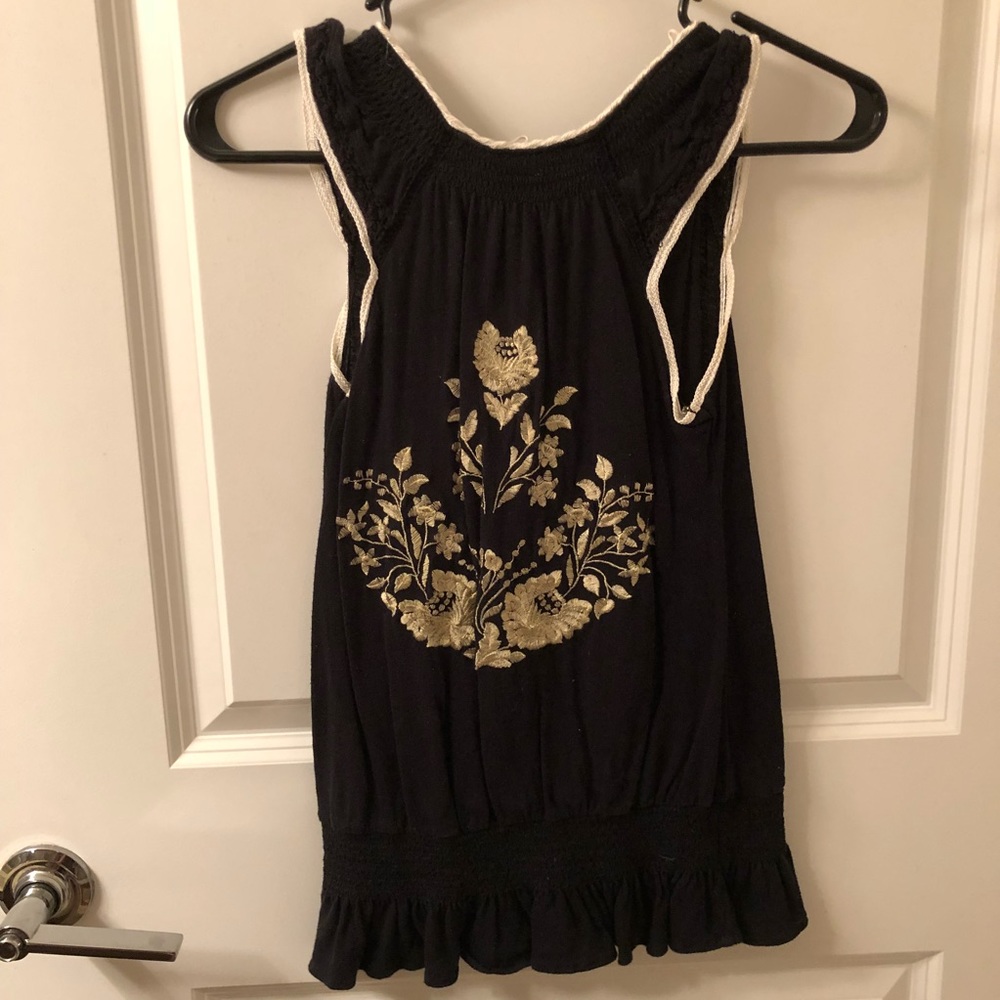 Free People black tank top with embroidery detail
